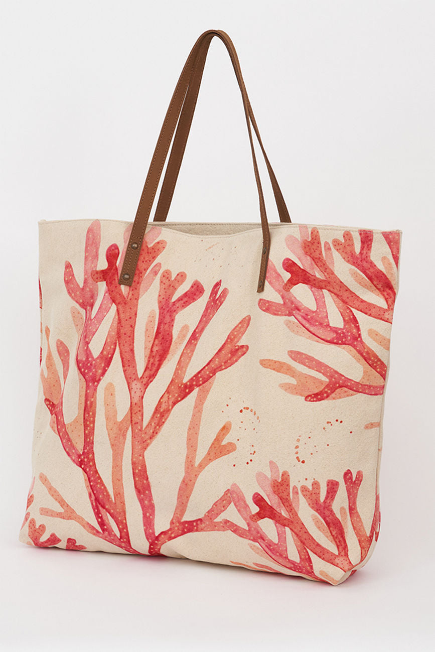 Canvas Tote/Shopper Bag - Seaweeds design Leather Straps Bags Batela Giftware