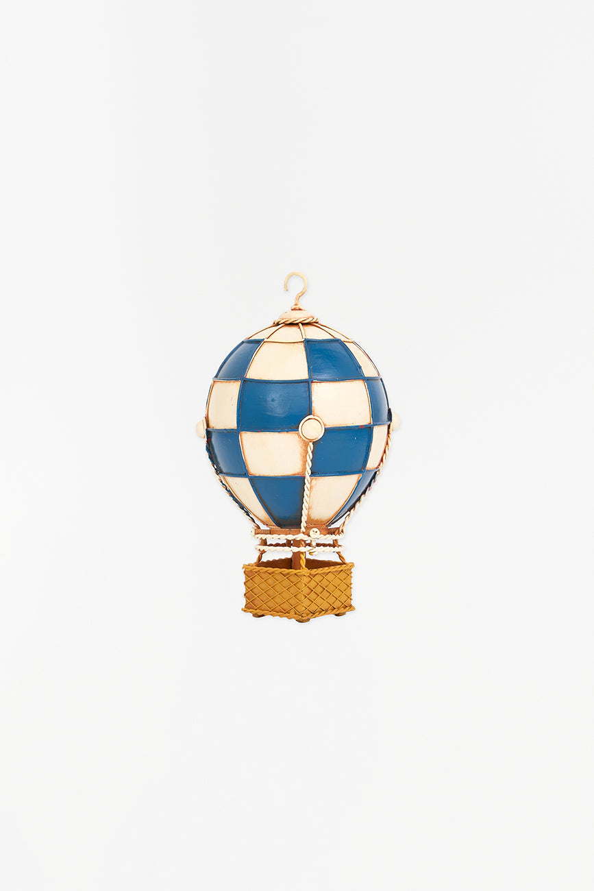 Decorative Hot Air Baloon in Blue and Beige Metal From Europe Batela Giftware