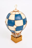 Decorative Hot Air Baloon in Blue and Beige Metal From Europe Batela Giftware