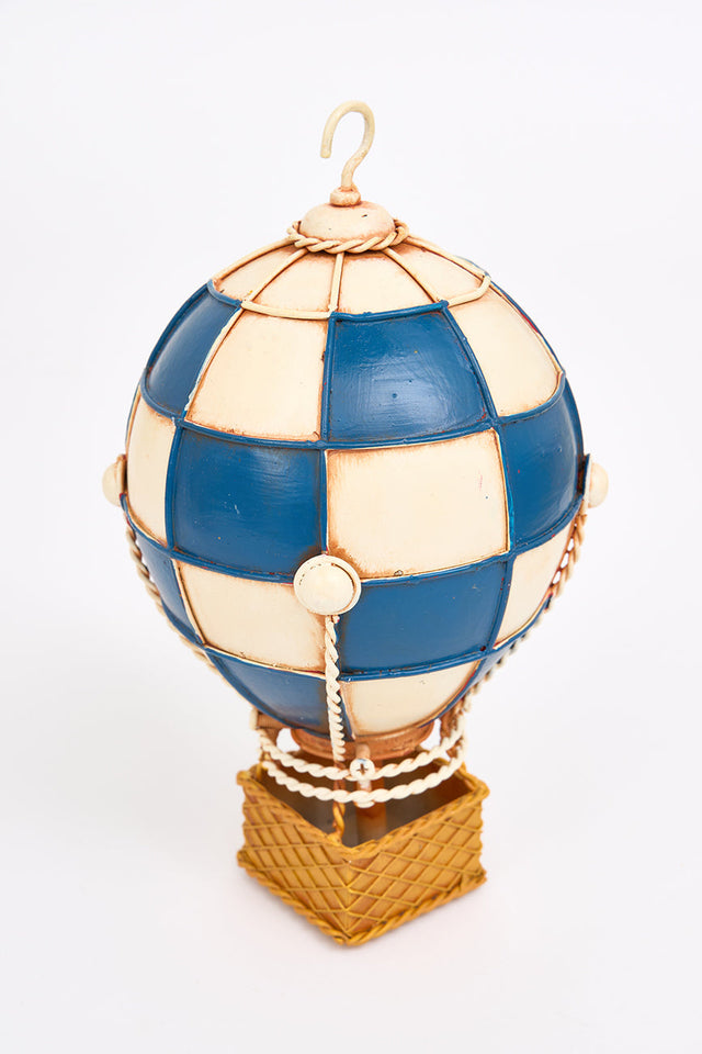 Decorative Hot Air Baloon in Blue and Beige Metal From Europe Batela Giftware