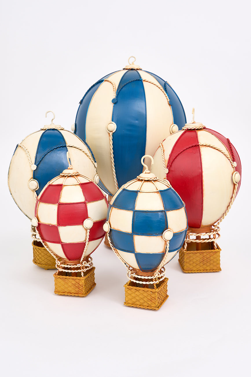 Decorative Hot Air Baloon in Blue and Beige Metal From Europe Batela Giftware