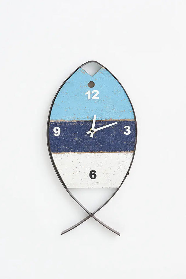 Fish-shaped Clock made of Metal and Wood From Europe Batela Giftware