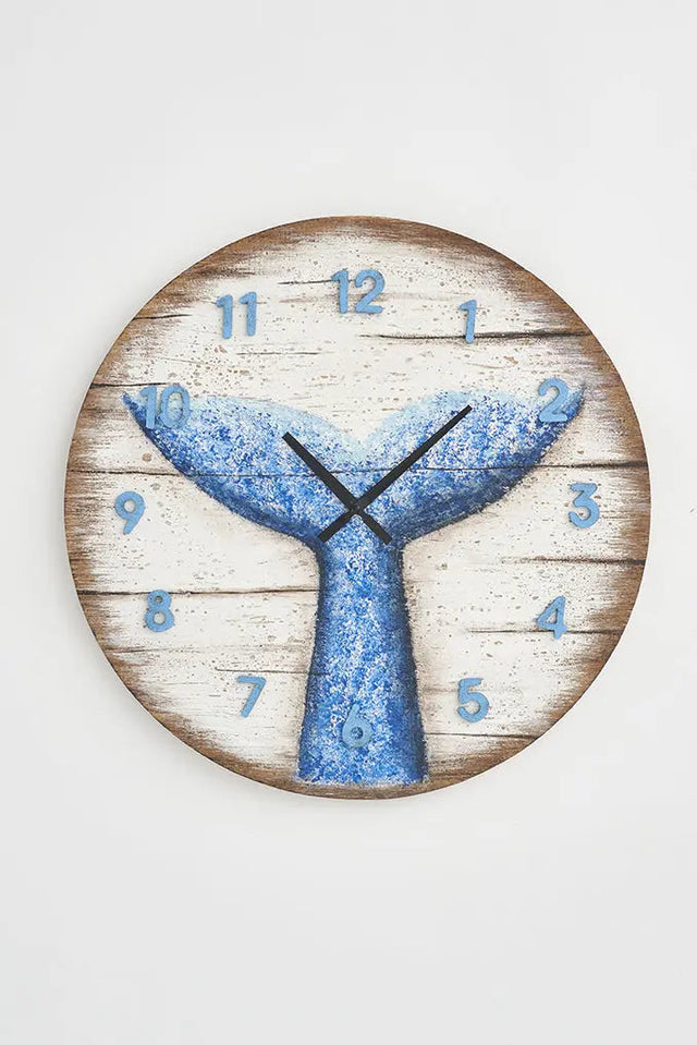 Blue Whale Tail Antique-Look Wooden Clock From Europe Batela Giftware