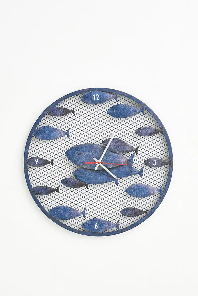 Metal Wall Clock with a School of Fish From Europe Batela Giftware