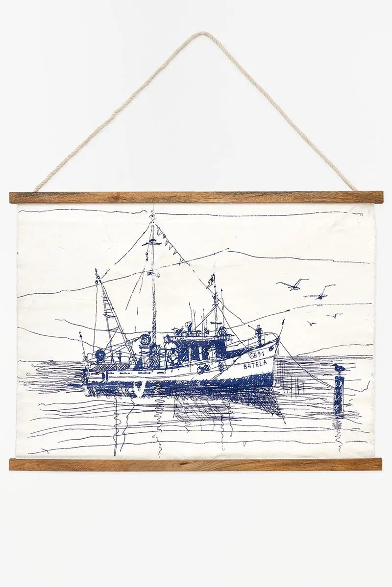 Canvas Wall Hanging - Batela Fishing Boat Marine Mammals Pictures Batela Giftware