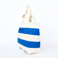 Large Canvas Tote Bag - Blue/White Wide Stripes Clearance Batela Giftware