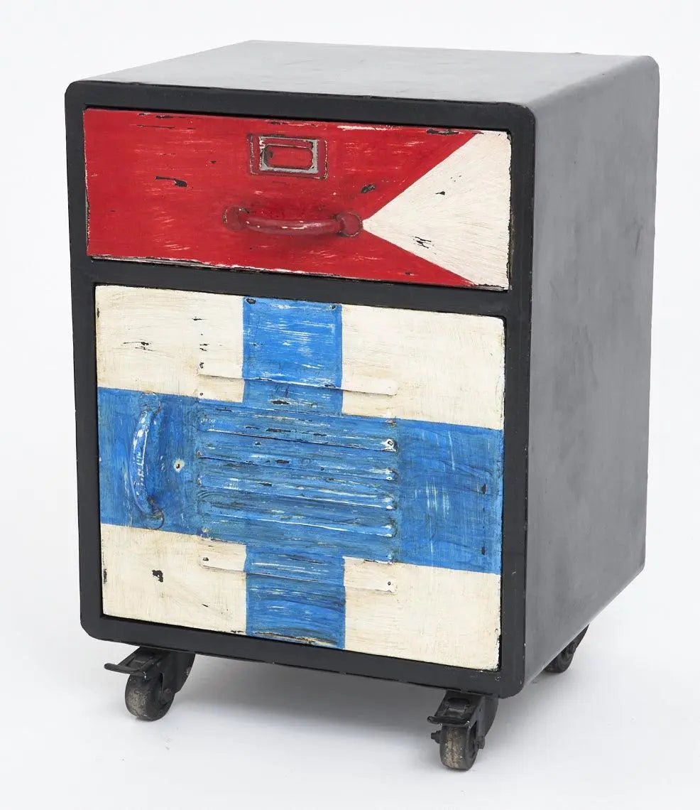 Metal Bedside Table with Hand Painted Flags Display From Europe Furniture Home Decoration Batela Giftware